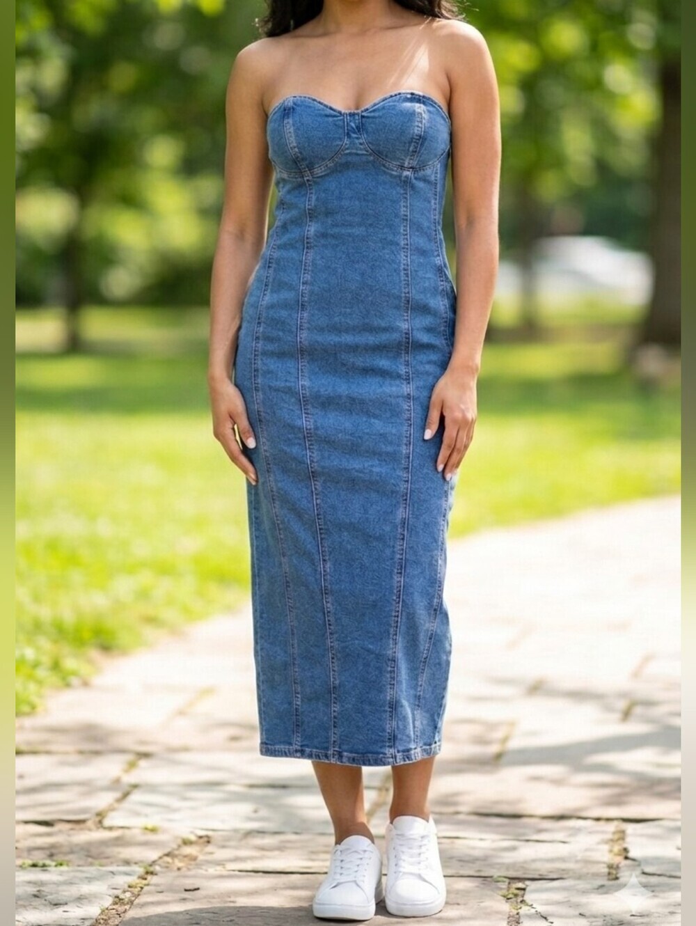 Forever 21 Strapless Denim Sweetheart Midi Jean Dress - Size XS - NWOT!